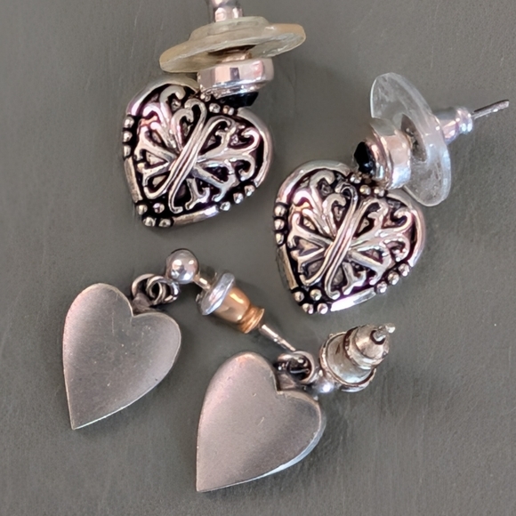 Silver Tone Tiny Heart Post Drop Earrings Set - Picture 12 of 12